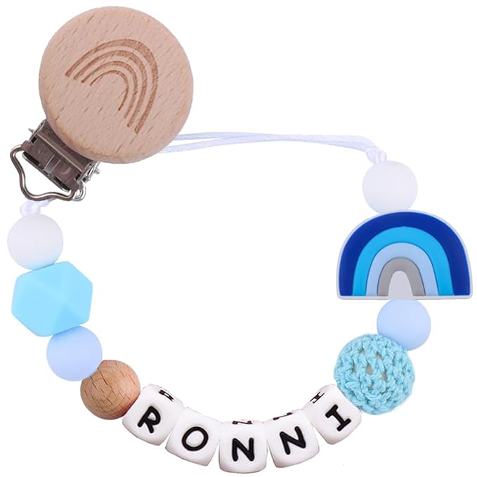 Pacifier Clip Personalized Pacifier Holder with Name Custom Pacifier Clip with Name Baby Shower Gift (Blue)
