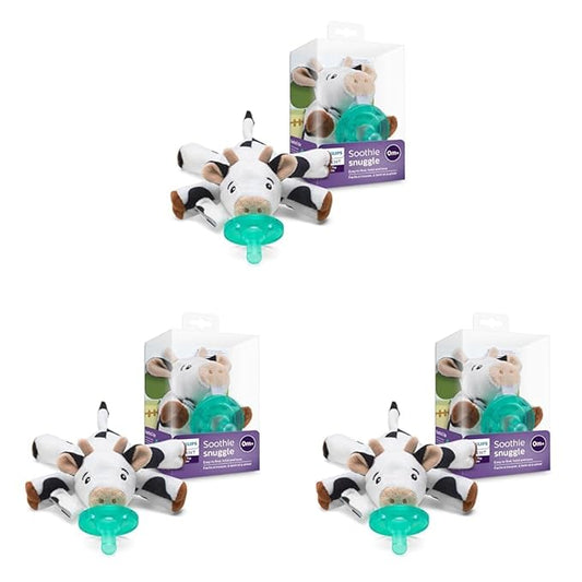 Philips Avent Soothie Snuggle Pacifier Holder with Detachable Pacifier,0m+,Cow,SCF347/05,(Pack of 3)