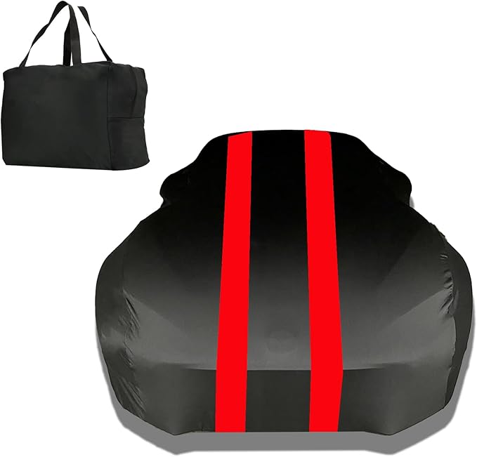 Indoor Car Cover Compatible with Protection Fit 169-187 Inch Sedan Breathable Dust-Proof Stretch Cover for Underground Garage, Car Show（Black+Red）