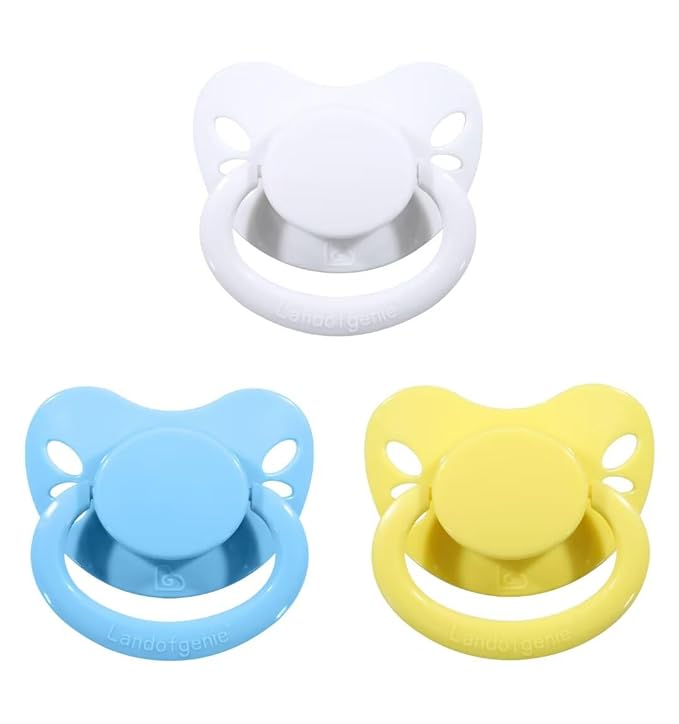 Landofgenie Large Shield Adult Size Pacifiers Set Butterfly Shaped Cutie Pacifier 3 Pack - White+Blue+Yellow
