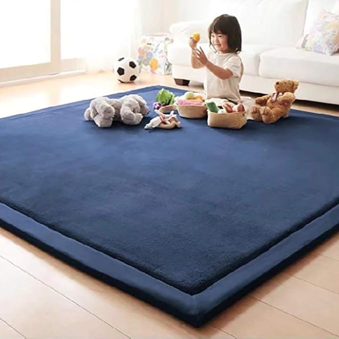 Loartee Nursery Rug Coral Velvet Crawling Rugs Mat Area Rugs Play Crawling Mat(6'7"x7'10", Dark Blue) for Toddler Children Play Mat Yoga Mat Exercise Pads Carpet