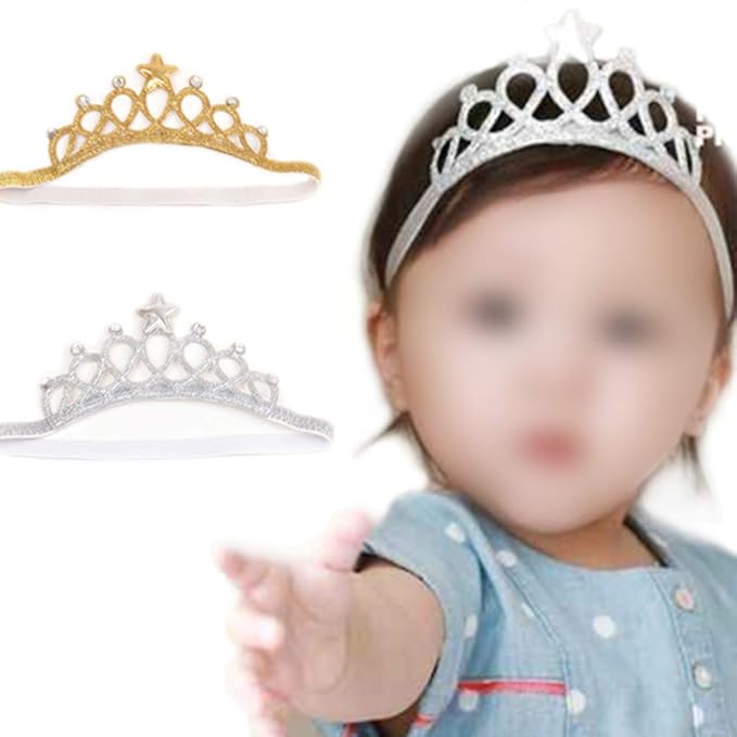 Baby Girl Crown Tiara Headband Head Wrap Hair Band Headwear Birthday Gift Princess Tiara Crown Headband (Silver)
