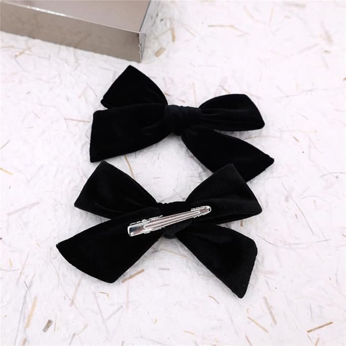 Vintage Velvet Bow Hair Clips for Baby Girl Kids Women Fall Velvet Christmas Hair Bows Barrettes Accessories (2 pcs Black)