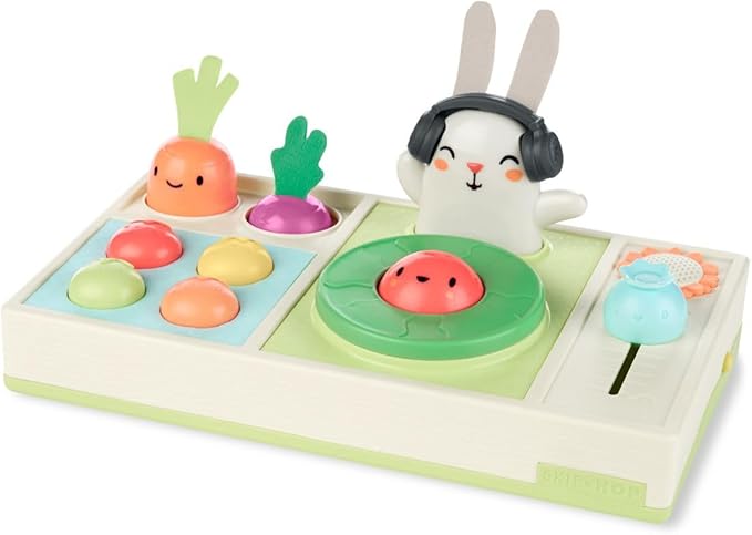 Skip Hop Baby Musical DJ Set with Lights, Songs, and Soft Textures - Farmstand Let The Beet Drop DJ Set and Strawberry Tambourine with Blueberry Shakers Baby Band
