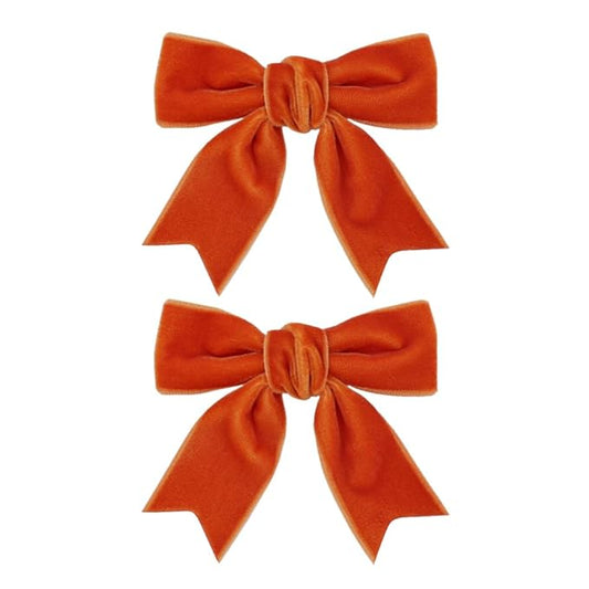 2 Pcs Cute Orange Velvet Hair Bow Clips 3" Bowknot Alligator Clip Barrettes Hairpins for Girl Kids Accessories