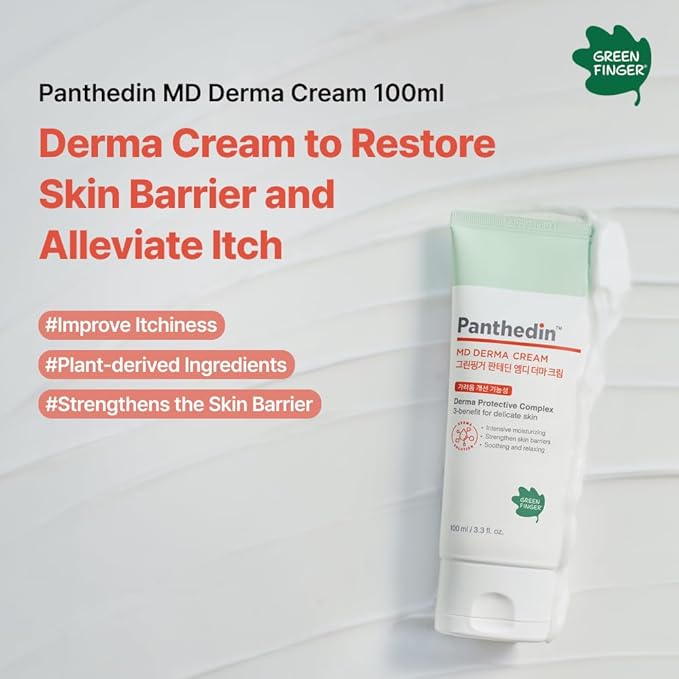 GREEN FINGER Panthedin MD Derma Cream 3.4 Fl Oz, Hyaluronic acid Ceramide Vitamin Squalane Baby Face Body Moisturizer, Skin Barrier Repair Moisturizing Cream for Sensitive Itch Skin, Korean Skincare