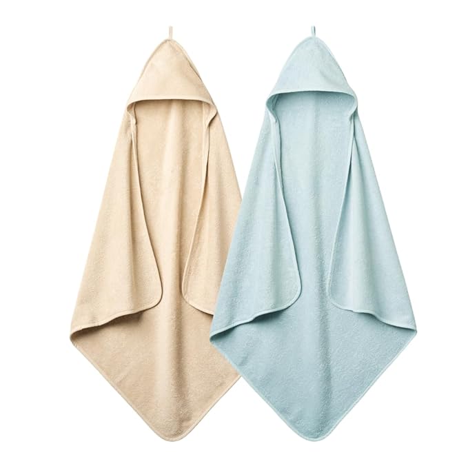 Hooded Baby Towels - 100% Organic Cotton Baby Bath Towels, 32" x 32" Super-Soft and Absorbent Baby Towels for Newborn Baby Boys 2-Pack (Fog/Baby Blue)