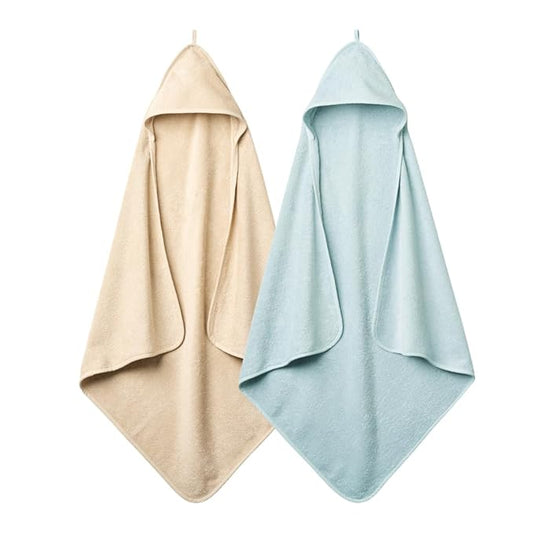 Hooded Baby Towels - 100% Organic Cotton Baby Bath Towels, 32" x 32" Super-Soft and Absorbent Baby Towels for Newborn Baby Boys 2-Pack (Fog/Baby Blue)