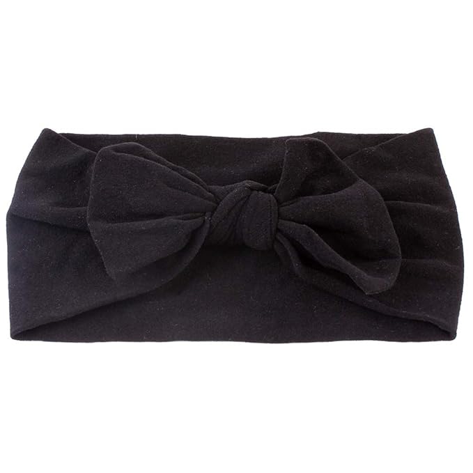 AKOAK 1 Pack Solid Color Skin-friendly Baby Headband Elastic Soft Nylon Headband Cute Baby Bow Headband (Black)