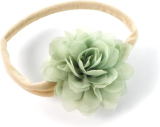 My Lello Baby Girl Rounded Petal Chiffon Flower Nylon Elastic Headbands Set 2pcs - Small - Light Sage/Hunter Green