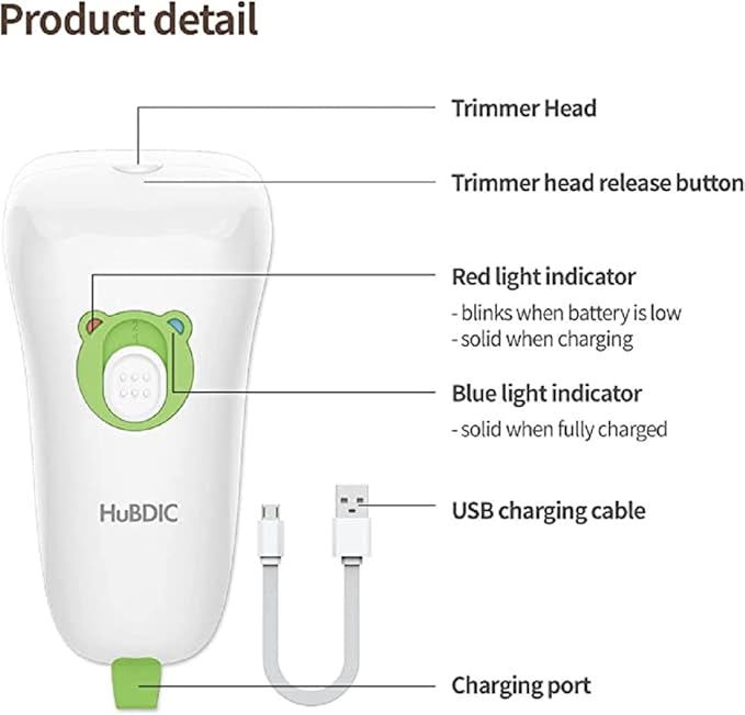 HubiBaby Baby Nail Trimmer Electric, Nail File Baby Nail Clippers, Safe 2 Speed Trimmer with Skin Guard, Rechargeable and Portable, Safe for Newborn, Infant, Toddler, and Adults (White)
