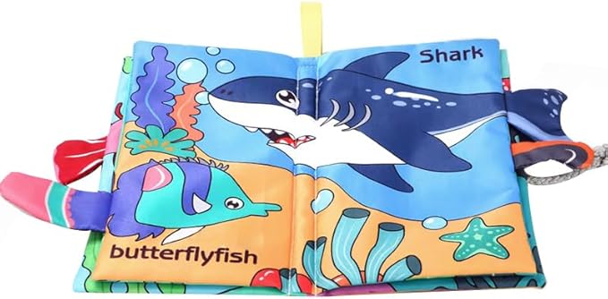 Baby Cloth Book Toys with Tails, Stroller Soft Toys for Infant Baby 0-18 Months (Marine Animals)