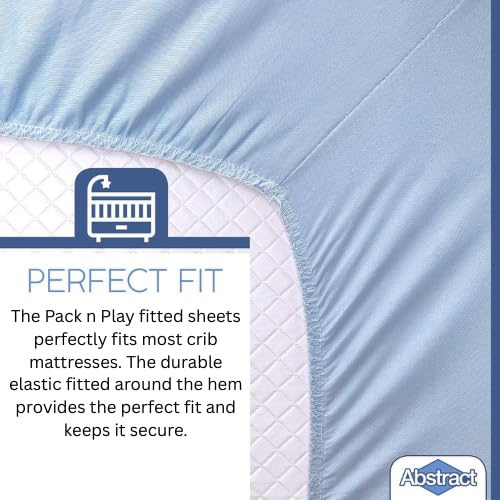 Pack n Play Fitted Sheet – Super Soft, 100% Natural Jersey Cotton – 27” x 39” – for Boys and Girls, Fits Pack n Play, Playard and Foldable Mattresses - Covered Elastic Hem – Solid Blue