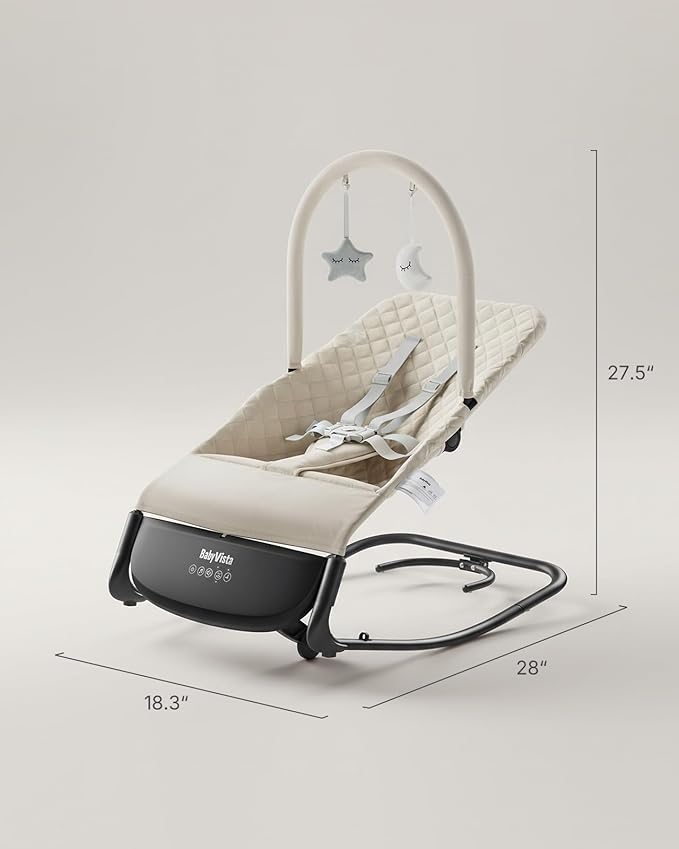 Electric Baby Bouncer Seat with Auto Rocking, 3-in-1 Infant Bouncer & Rocker Chair, Adjustable Height, Battery or Plug-in Powered, Music & Play Bar, Portable Baby Bouncer for Babies 0-12 Months
