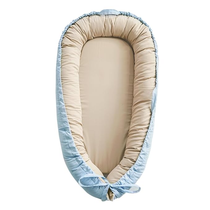 Baby Lounger, Baby Nest Cover for Baby, Reversible & Breathable Cotton, Adjustable Baby Floor Seat for Tummy Time, Portable Infant Lounger, Essentials for Newborns (Blue)