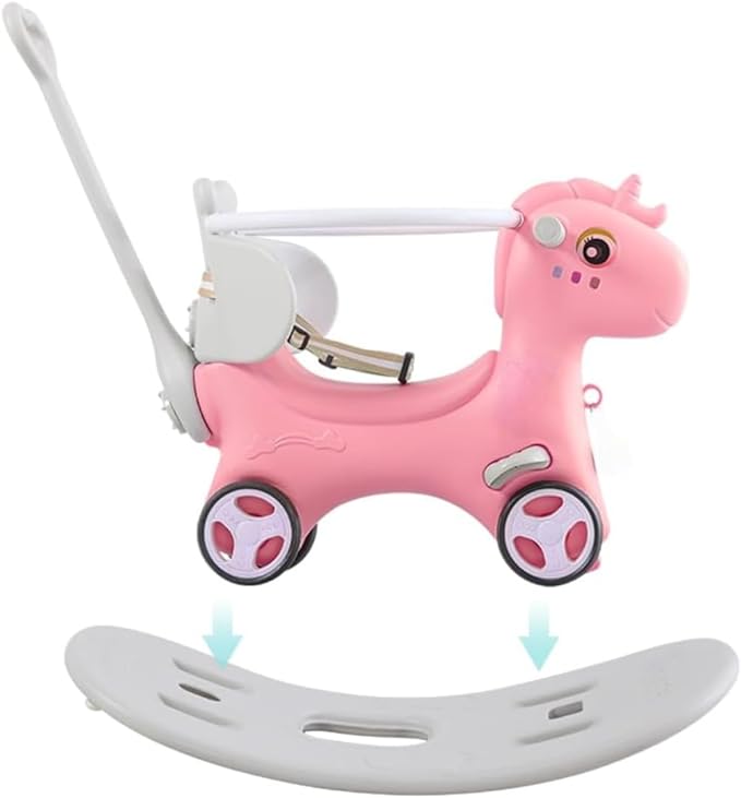 Runboll Rocking Horse for Toddlers, Baby Rocking Toy with Push Handle, Backrest & Detachable Balance Board, Riding Horse Toy for Baby Girl and Boy, 1-3 Years Old Kids Riding Birthday