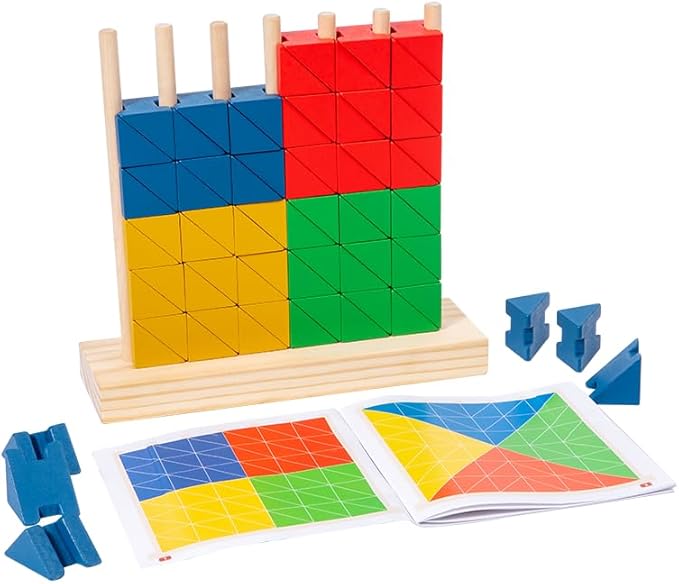 Montessori Wooden Stacking Toy for Kids - Toddler & Preschool STEM Learning Creative Brain Teaser Educational Logic Game - Puzzle Colorful Triangle Blocks