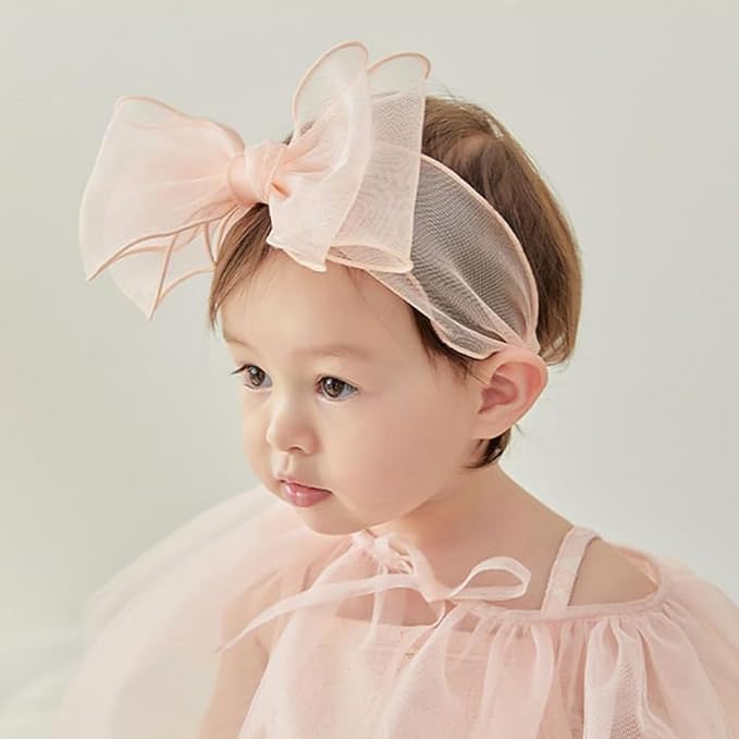 Baby Girls Lace Bow Headband Cute Chiffon Bow-Knot Toddler Hairband Elastic Soft Lace Infants Birthday Party Hair Accessories (Pink-5, One size)