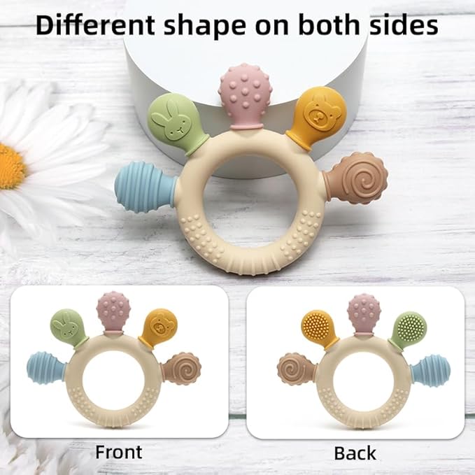 HippoBaby Silicone Teether for Babies 2-Pack – Soft & Easy Grip Teething Toys for Infants & Toddlers – 100% Food Grade Silicone, CPC Certified, BPA-Free Gum Soothers (Palm Teether/Colorful & Pink)