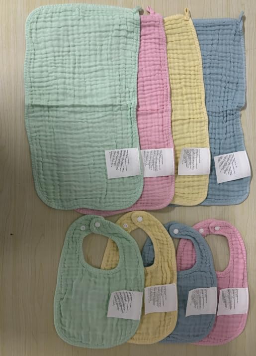 Tallew 8 Pack Muslin Burp Cloths and Baby Bibs for Boy Girl 20" x 10" Cotton Baby Bandana Drool Bibs Muslin Burp Cloths Absorbent Rag for Newborn Toddler Infant Gifts(Macaron Color)