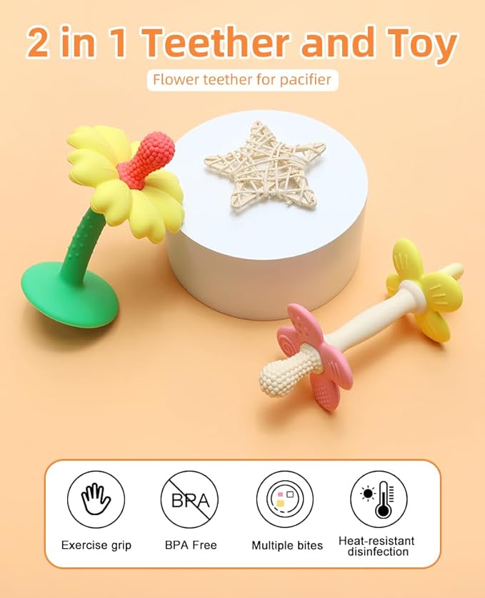 Baby Teether Toy Set, Hand Held Pacifier, Food-Grade Silicone, BPA-Free, Easy-Hold Handle, Natural Fruit Texture, Soothing Teething Relief for Babies 3–24 Months