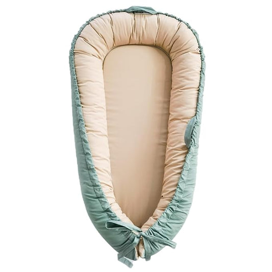 Baby Lounger, Baby Nest Cover for Baby, Reversible & Breathable Cotton, Adjustable Baby Floor Seat for Tummy Time, Portable Infant Lounger, Essentials for Newborns (Green)