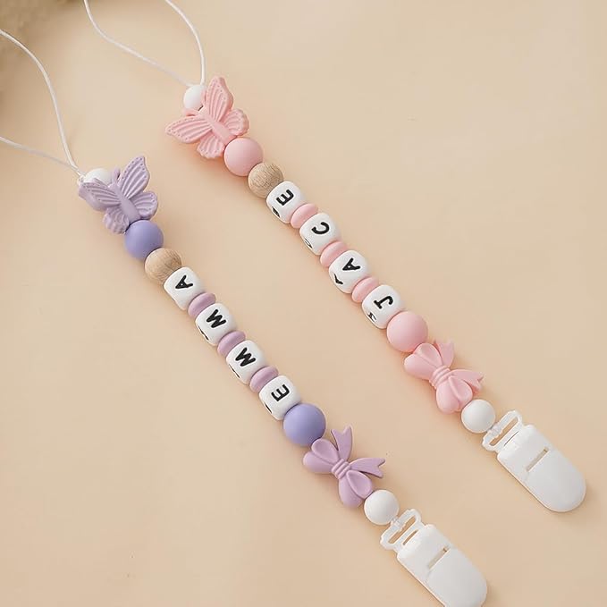 Personalized Pacifier Clip with Name Custom Pacifier Holder with Name Newborn Baby Gift Sets (Butterfly)