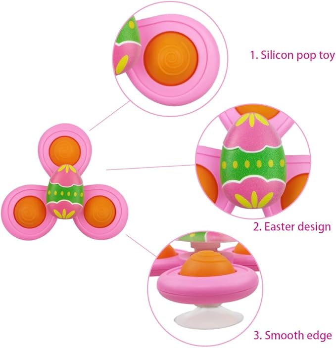 Anditoy 3 Pack Easter Suction Cup Spinner Toys Sensory Bath Toys for Toddlers Kids Easter Basket Stuffers Gifts Fillers Party Favors