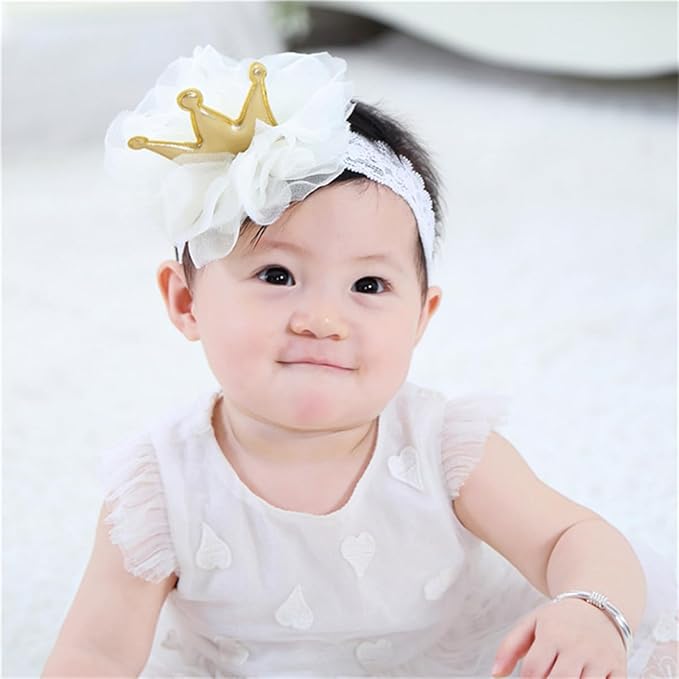 Floral Lace Hair Bow for Baby Girls Soft Stretch Headband for Newborns to Toddlers Baby Shower Birthday Hair Band 0-36 Months (White lace, Free)