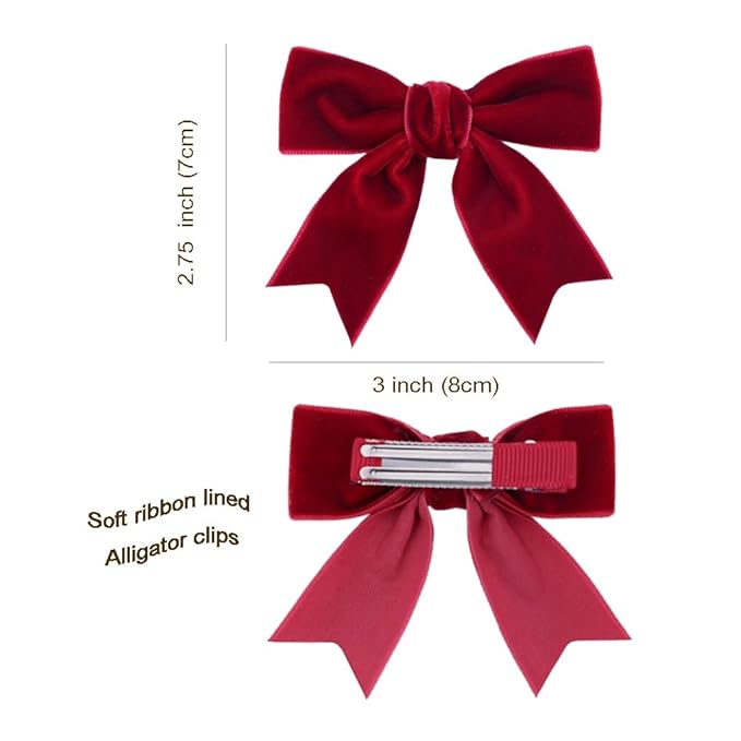 2 Pcs Cute Dark Red Velvet Hair Bow Clips 3" Bowknot Alligator Clip Barrettes Hairpins for Baby Girl Kids Wine Velvet Accessories