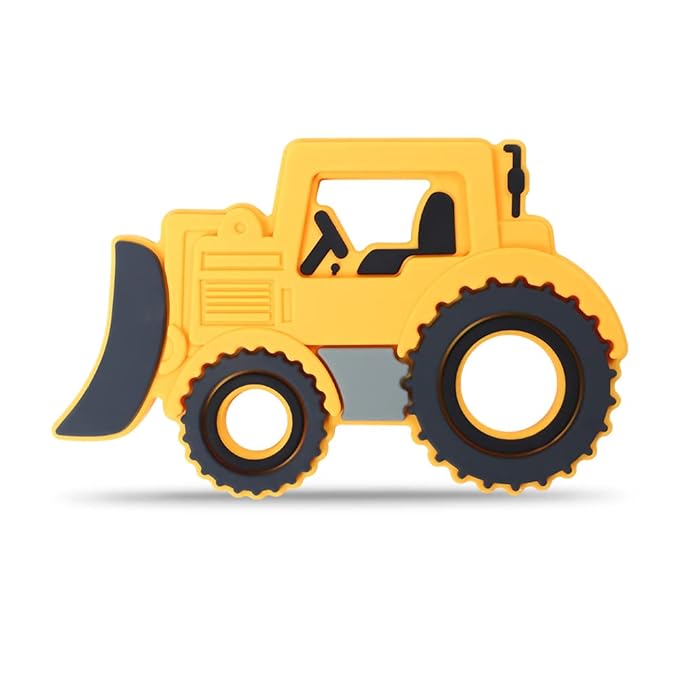 Car Series Baby Teething Toys,Food Grade Silicone Chew Teether for 3 Months+ Infant Boy and Girl,Toddler Sensory Chewing Teether,BPA Free. (Bulldozer, Orange-Yellow)