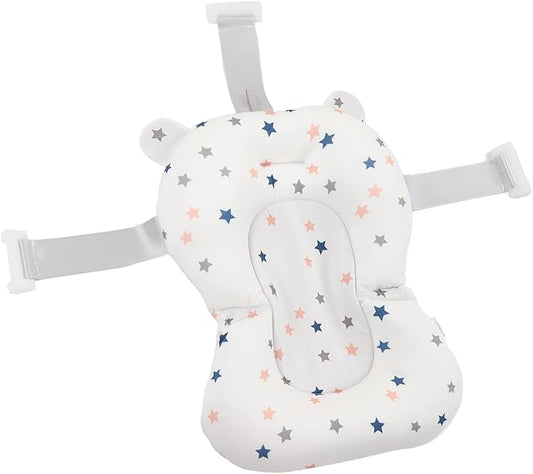 Baby Bath Cushion Pad Newborn Bathtub Mat, Nonslip Floating Seat with Support for Head, Neck, and Back,Sling, 0-12 Months (White Stars)