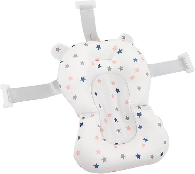 Baby Bath Seat, Baby Bath Cushion Floating Newborn Bathtub Mat Baby Bath Mat Infant Bath Supporter Net Baby Bathtub Pillow Bath Supporter for Newborn (White Stars)