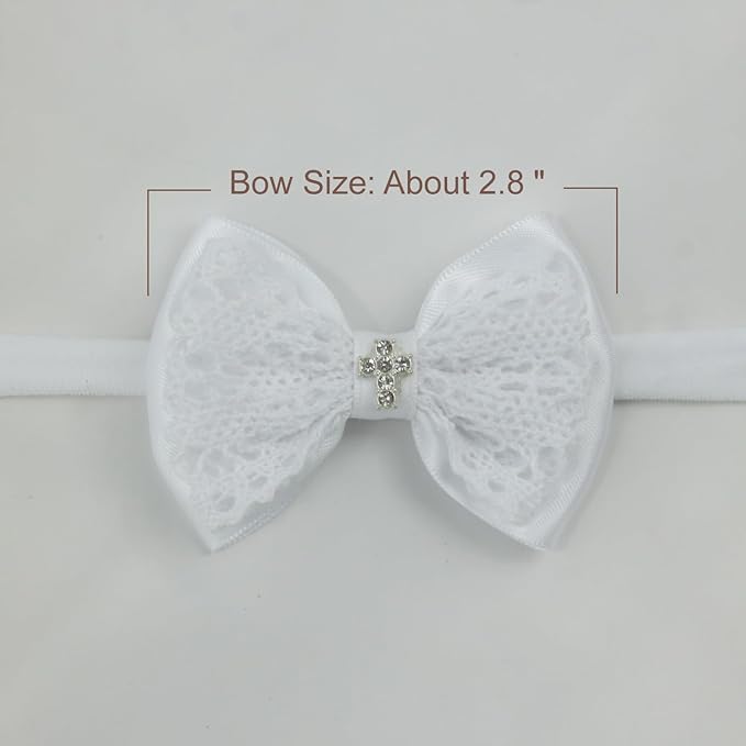 Nihao Baby Off White Lace Bow Small Baptism Headband for Baby Girls -2 PCS