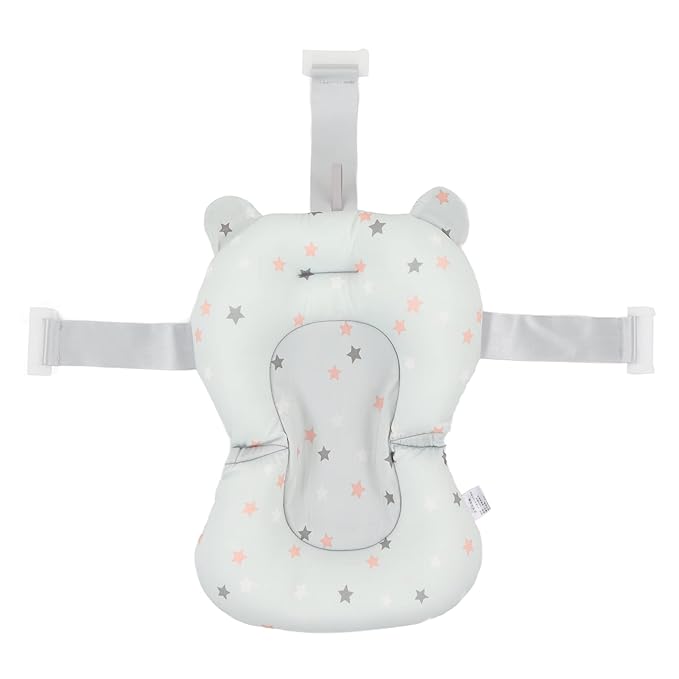 Baby Bath Cushion Pad - Newborn Bathtub Mat with Infant Bath Supporter Net and Nonslip Floating Seat (Light Blue Stars)
