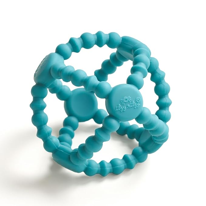 Itzy Ritzy Teething Ball – Flexible Teether Ball Soothes Sore Gums & Features Easy-to-Grip Design - Made of BPA-Free Silicone - Designed for Ages 3 Months and Up (Teal)