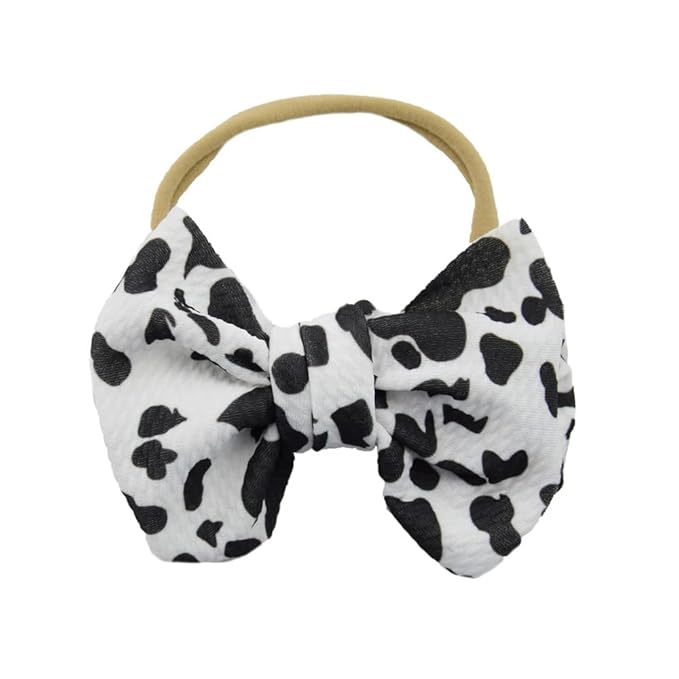 Baby Girl Cow Print Headband with Hair Clip Bows and Nylon Band by Cow Stria (BBG37)