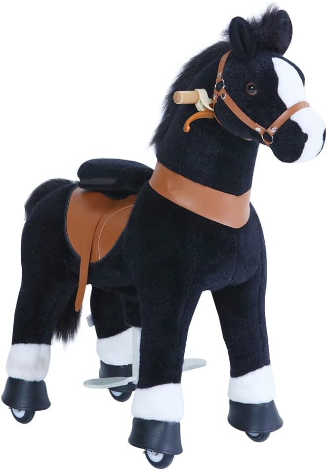 PonyCycle Ride on Horse with Brake, Sound & Pedal Pad, Classic Model U Walking Horse Mechanical Pony Black Giddy up Pony Plush Toy Walking Animal U3 for Age 3-5 Years -Ux326