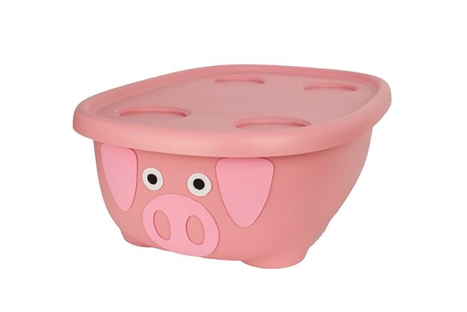 Prince Lionheart TUBIMAL Infant and Toddler Bath Tub - PIG | Tub Becomes a Storage Bin | Include a Stackable Lid and Infant Mesh Hammock | Innovative Outside Drain Plug | Perfect Bin for Toy Storage