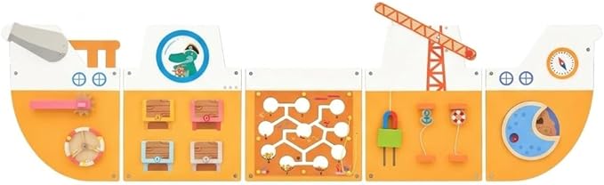 Monläurd® Wooden Ship Activity Wall Panel for Kids, Sensory Wall Toy, Activity Cube, Wall Toys for Toddlers 1-3, Playroom Toys, Daycare Furniture, Montessori Busy Board