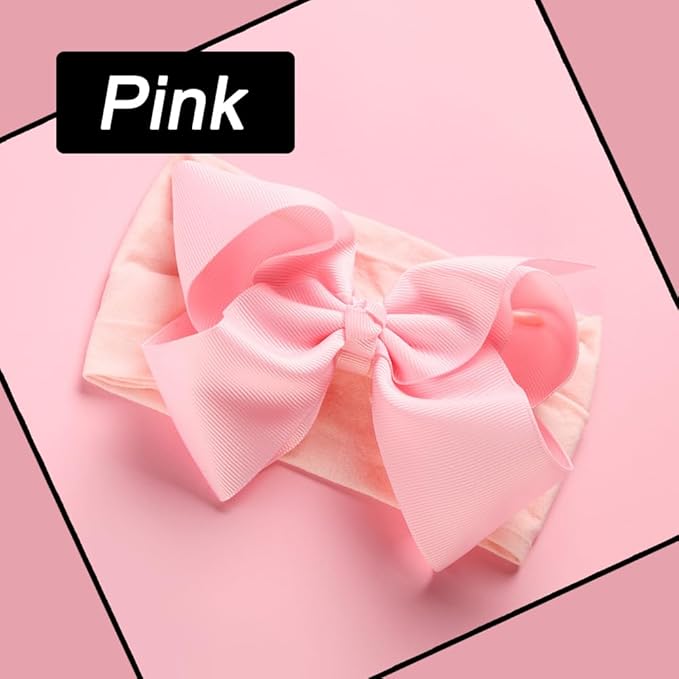 3 Pcs Baby Girls Headband Bows, Soft Nylon Hairbands Cute Big Bow Super Elastic Headband For Baby Girls Newborn Infant Toddlers (Beige Pink White, Large)