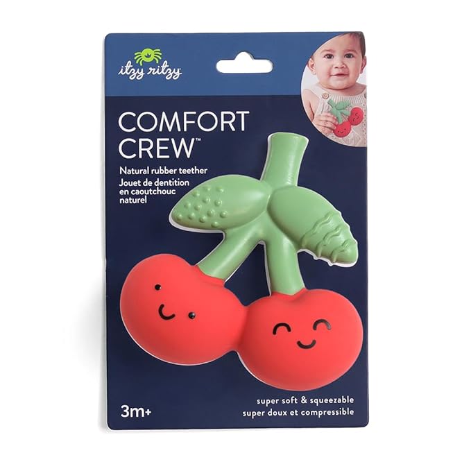 Itzy Ritzy Natural Rubber Teether – BPA-Free Soft & Durable Infant Teething Toy, Easy for Little Hands to Grab & Squeeze, Designed for Babies & Toddlers (Cherry)