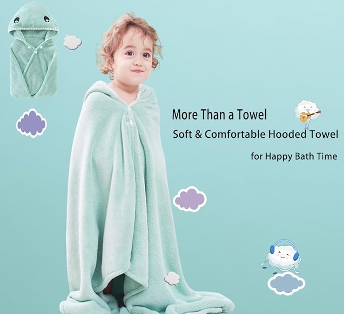 Toddler Baby Bath Towel with Hood 27.5"X55" Ultra Absorbent Soft Cozy Comfort Bathrobe Blanket, 0-6 Years Infant Shower Towel for Girls & Boys(Mist Tree)