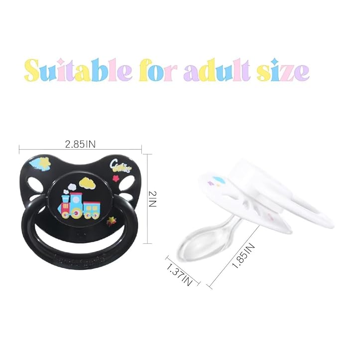 Landofgenie Adult Sized Pacifier Large Handle Large Shield Cute Print Paci White