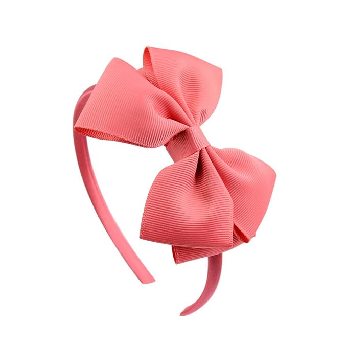 Baby Girl's 4 Inch Double Layer Bow knot Headband Pure Color Ribbed Band Hair Hoop (Coral)