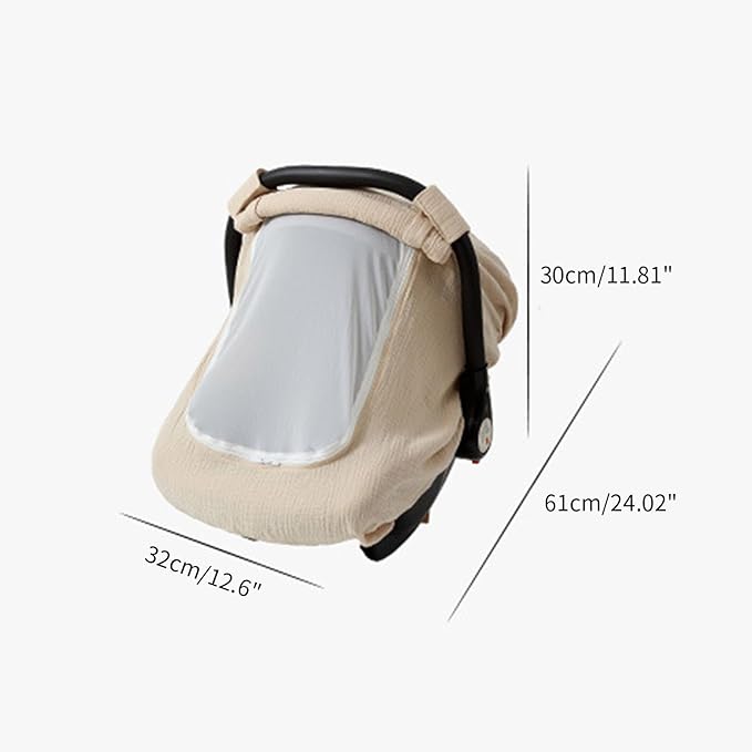 Yuly Baby Car Seat Cover - Stretchy Canopy with Breathable Mesh - Universal Fit - Beige Cotton, Mesh - Not Water Resistant