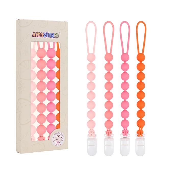 4 Pcs Yellow Baby Silicone Teething Pacifier Clip,One-piece Design,Woven Shape,BPA Free.