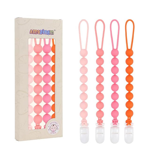 4 Pcs Yellow Baby Silicone Teething Pacifier Clip,One-piece Design,Woven Shape,BPA Free.