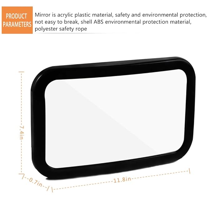 Baby Mirror for Car - Safety Car Seat Mirror for Rear Facing Infant with Wide Crystal Clear View - Adjustable Acrylic 360°for Backseat - Safe, Secure and Shatterproof (Black)
