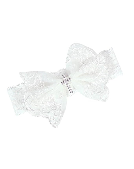 BBTDIN Baptism Christening Headbands Baby Girls Flower Lace Hair Hand White Bow BBG11 (B1-Bow with Cross)